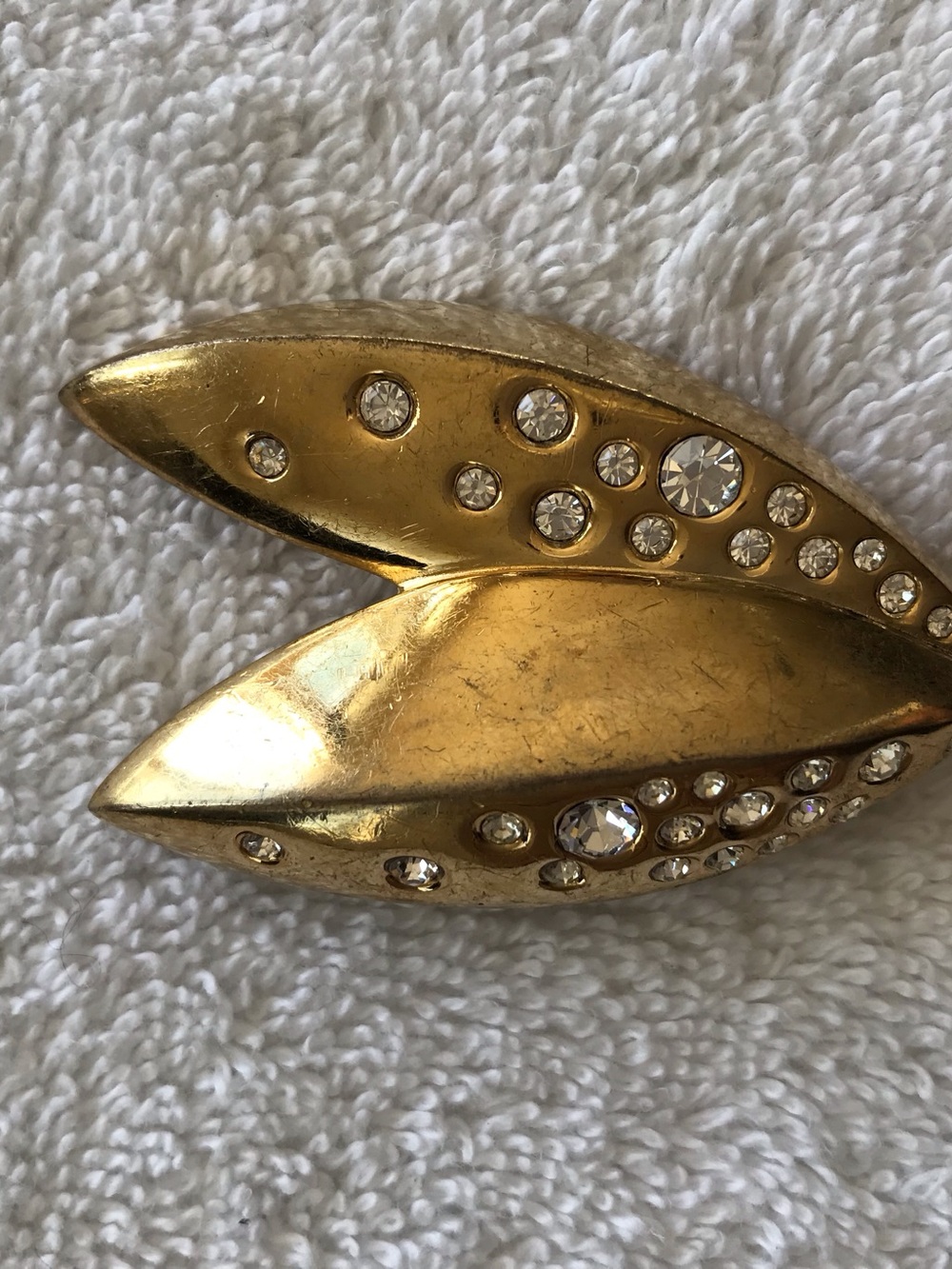 Designed and signed by Givenchy Gold-tone Leaf Crystal Brooch - Women Jewelry